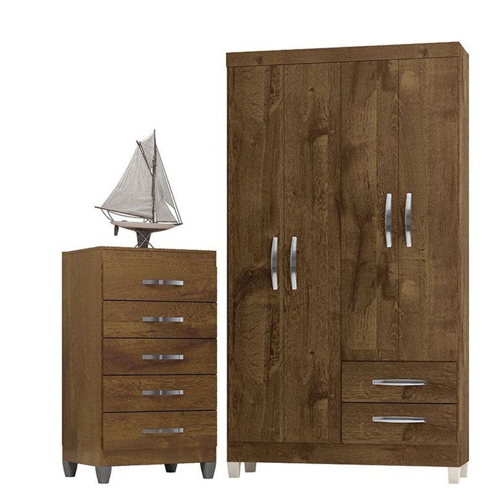 Guarda Roupa Solteiro Módena 4 Portas E Cômoda Cannes 5 Gavetas Malbec - Incorplac em Oferta na Shopee