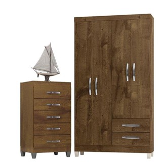 Guarda Roupa Solteiro Módena 4 Portas E Cômoda Cannes 5 Gavetas Malbec - Incorplac em Oferta na Shopee
