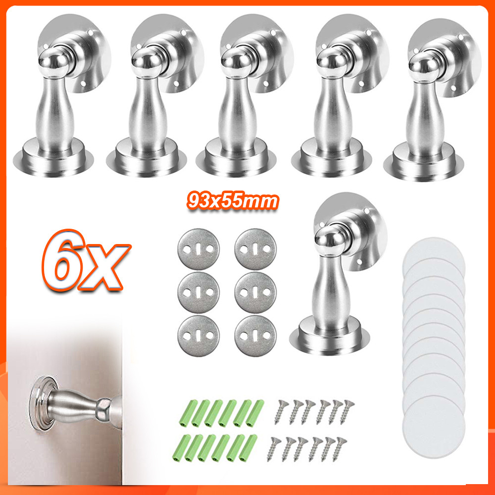 6 Peças Prendedor fixador Porta magnético aço imã metálico adesivo parede calço batente + Kit instalação