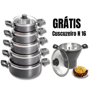 JOGO DE PANELA 6 PEÇAS TAMPA DE VIDRO COM CUSCUZEIRO em Oferta na Shopee