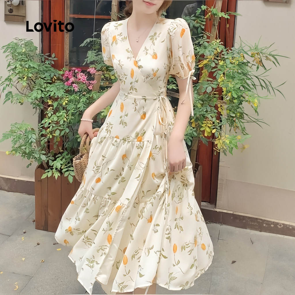 (Trendy) Lovito Vestido Boho e frutas e vegetais com cadarço em camadas para mulheres L131ED314 - Women Clothes