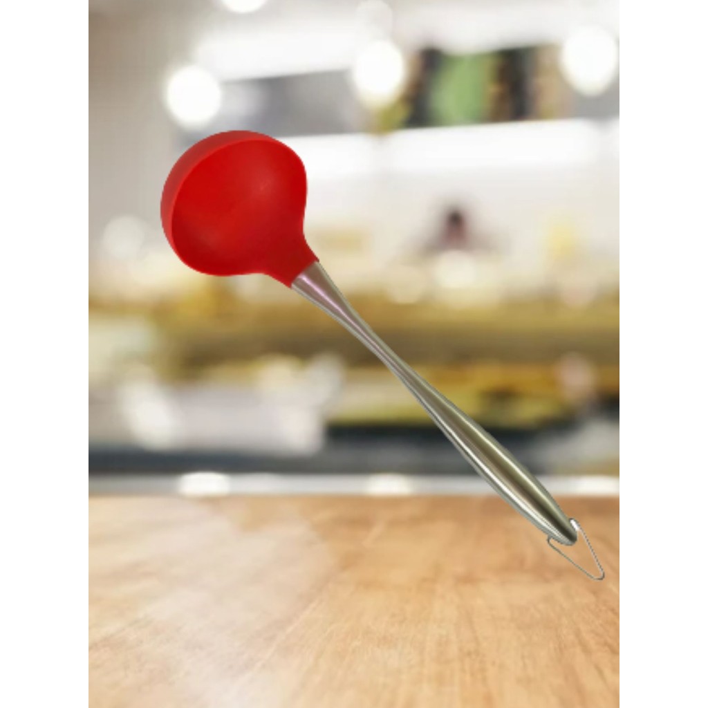 Concha de Silicone e Inox Vermelha Utensílio Cozinha