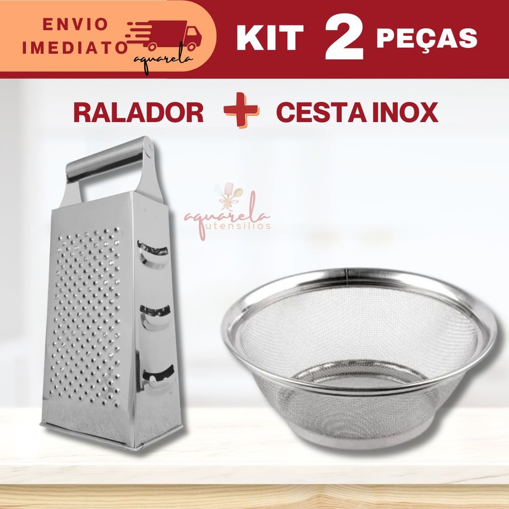 Ralador 4 Faces + Cesta em Aço Inox Coador de Suco Ralador 4 faces Cozinha Lanchonete