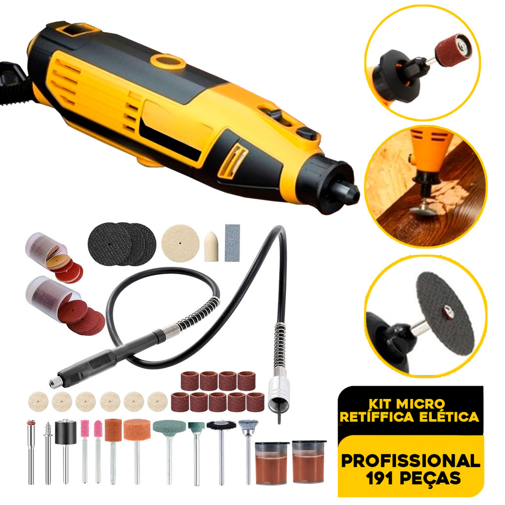 Micro Retífica Multifunções Profissional de Potência ElevadaCompleta Com Acessorio Ferramentas Kit Retifica