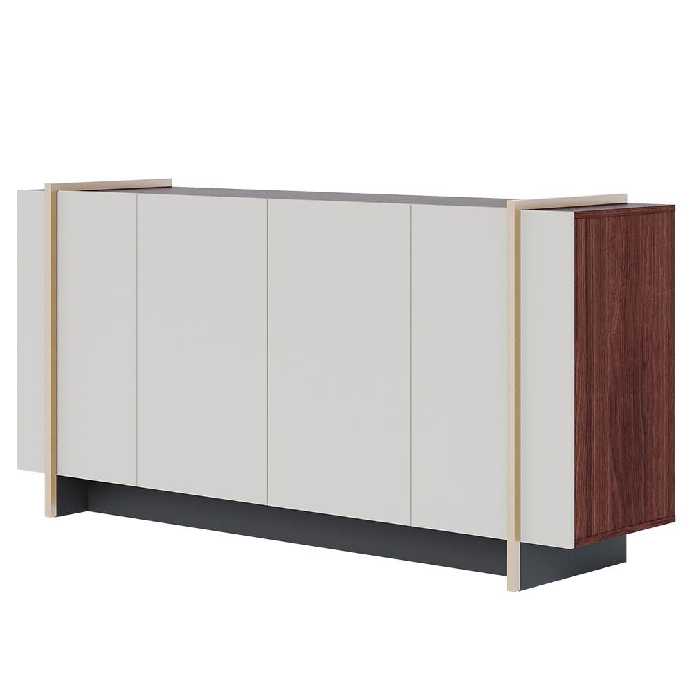 Balcão Aparador Buffet 4 Portas 160cm Barcelona C05 Nogueira/Off/Dourado - Mpozenato em Oferta na Shopee