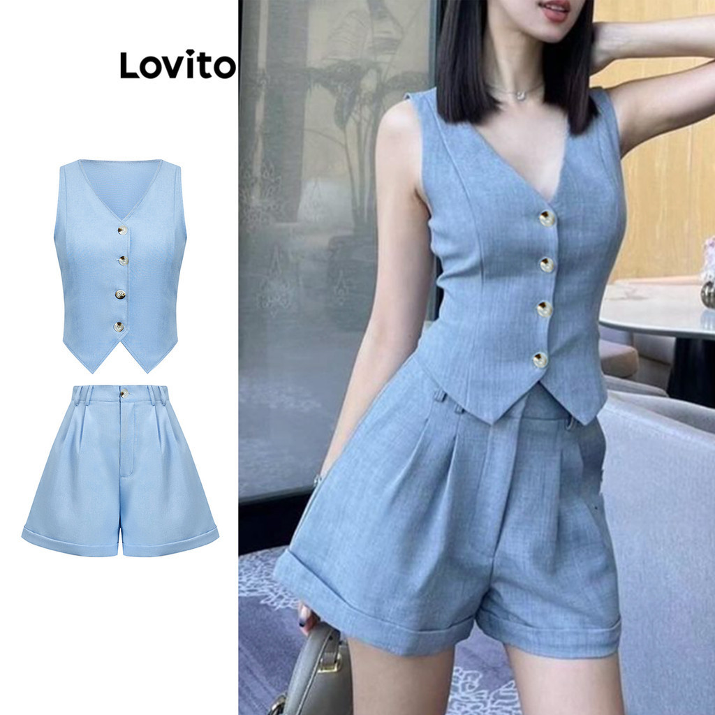 Lovito Elegante Top Tie Back Button Plissado Verão/Primavera Top Ou Inferior Para Mulheres L80ED409 - Women Clothes