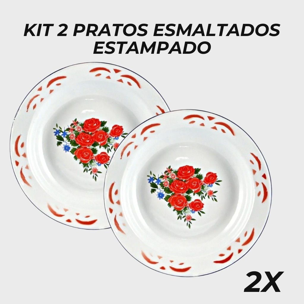 Kit 2 Pratos Aluminio Esmaltados Rústico Decorado 22cm Yangzi em Oferta na Shopee