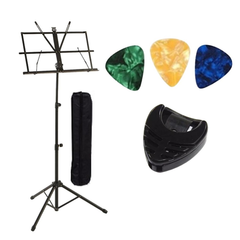 Kit Estante De Partitura+ Porta Palhetas+ 03 Palhetas