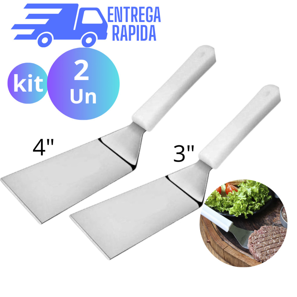 Kit 2 Espatula Curva 3 e 4 polegadas para Lache Chapa em Inox