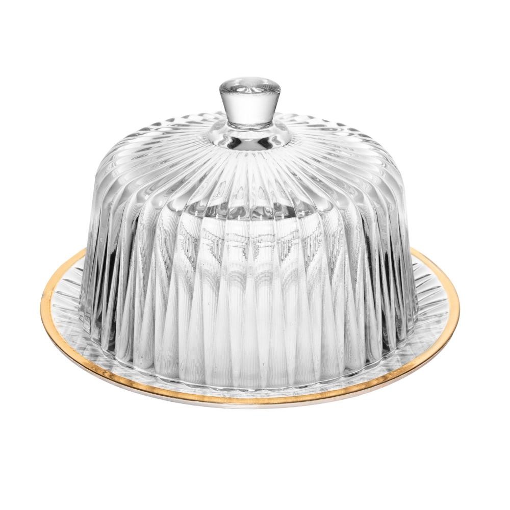 Queijeira com Tampa e Fio de Ouro Cristal Radial 20 cm - Lyor