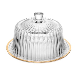 Queijeira com Tampa e Fio de Ouro Cristal Radial 20 cm - Lyor