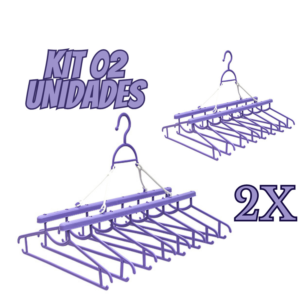 KIT C/02 Varal com Cabides,8 Cabides por Unidade, Espaço Extra e Roupas Sem Amassados, Prático e Funcional