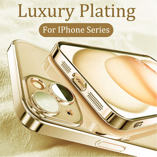 Novo Luxo Ultra Fino Caso Claro Para iPhone 16 15 14 13 12 11 Pro Max Plus Lente Filme Macio TPU Chapeamento Capa em Oferta na Shopee