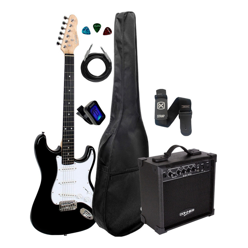 Guitarra Giannini G-100 Bk/wh Strato Capa Cubo +acessorios
