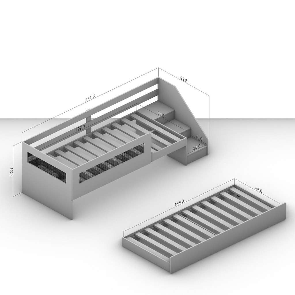 Detalhes do Bicama Infantil  Solteiro com Rattan, Grade e Escada de Fácil Acesso Space Casatema MadeiraOriginals