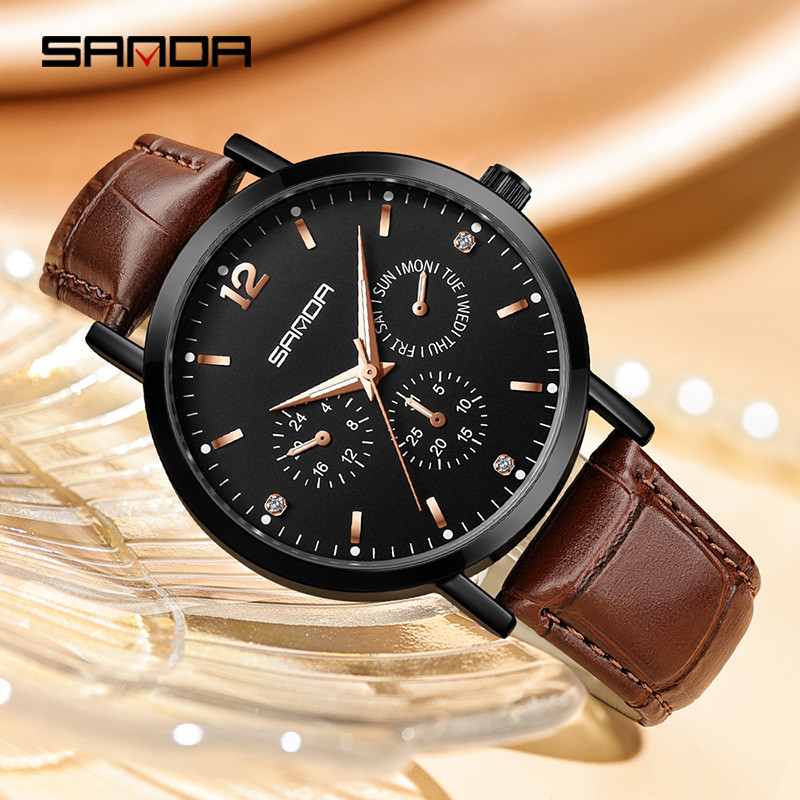 SANDA Simples Negócios Personalizado Relógio De Quartzo Masculino E Feminino Multi Ponteiro Display Watch SD1141-9