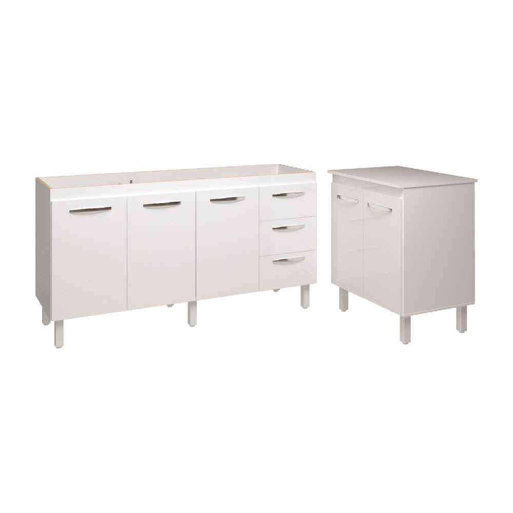 Cozinha Balcão Armário Gabinete De Pia 150 Cm Deise E Balcão Jane Para Microondas Ou Forno Elétrico Branco