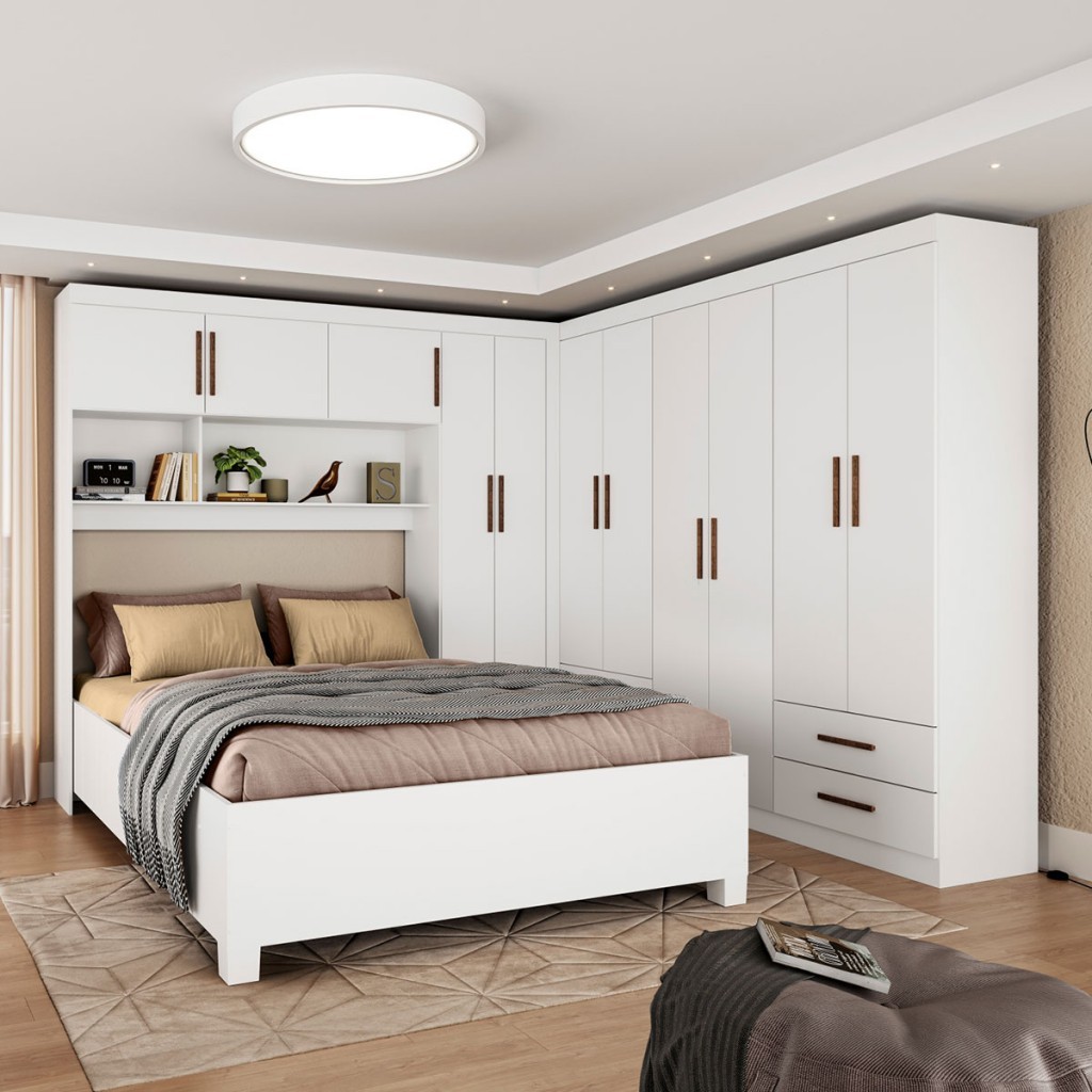 Guarda-Roupa Casal Modulado com Cama Hércules 11 Portas 6 Gavetas - Home & Living