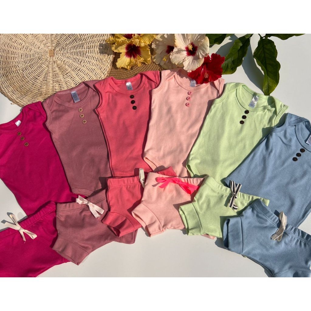 kit 4 peças conjunto 100% algodão manga curta ribana menina menino verão bebe infantil recém