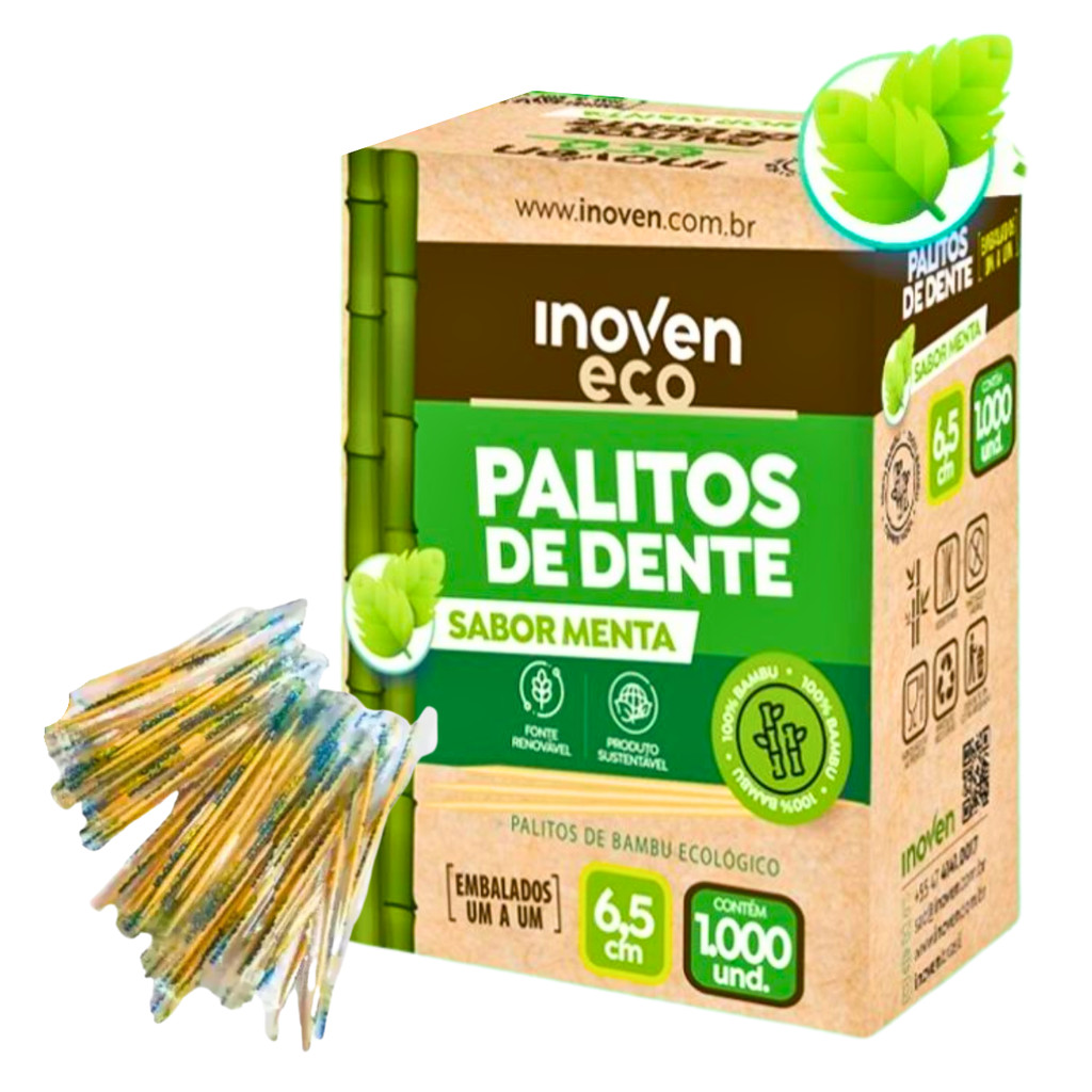 Palito De Dente Bambu Sabor Menta Embalados Um A Um 1000 Unidades em Oferta na Shopee
