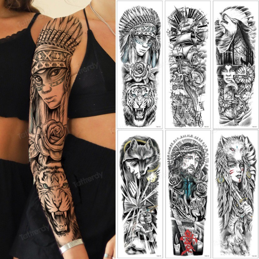 Tamanho Grande Manga De Braço Inteiro Tatuagens Temporárias Coxa Perna Sexy Pintura De Arte Corporal À Prova D'água Ades