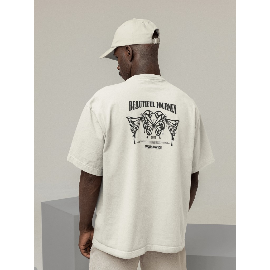 Camisa Camiseta Oversized Streetwear Masculino Urbano Treino Preto e Off Whte Estampado - BEAUTIFUL JOURNEY