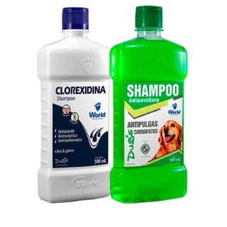 Shampoo Clorexidina ou Shampoo Antiparasitário 500mL ou Sabonete World para Cães e Gatos