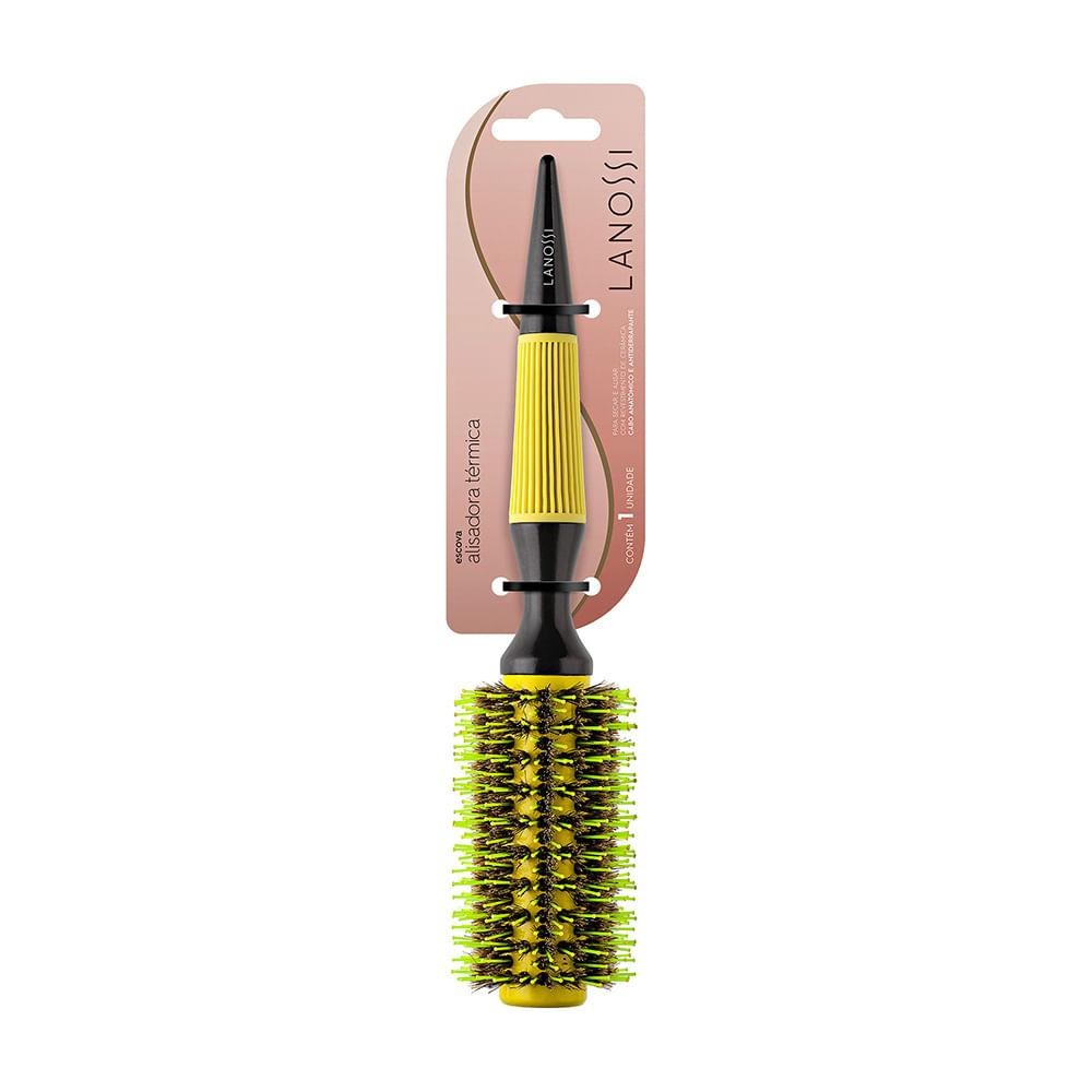 Escova de Cabelo Alisadora Térmica com Cerdas Mistas 27mm Ceramic Yellow Lanossi - Beauty