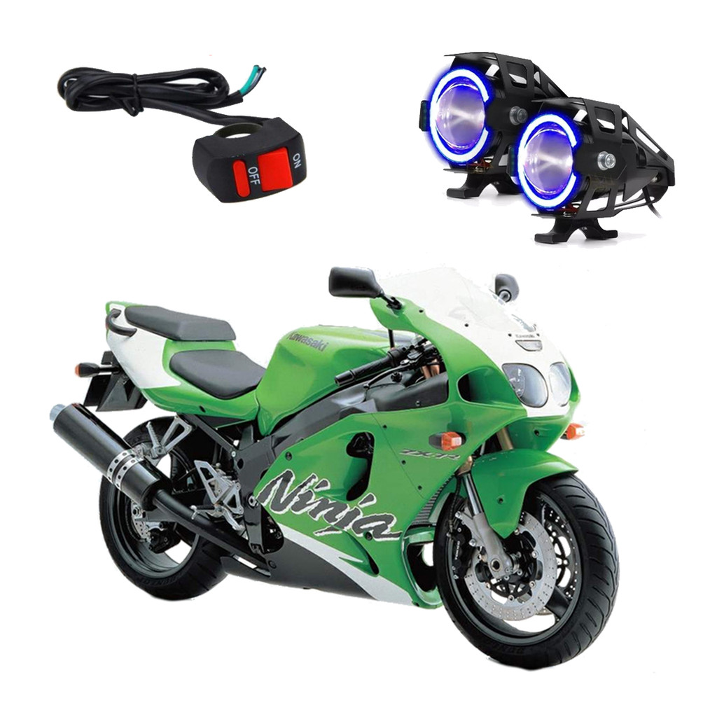 Par Farol de Milha Angel Eye U7 Azul para Moto Kawasaki NINJA ZX 7 750CC 2001 2002 2003