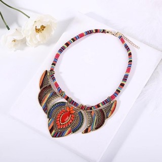 Colar boêmio, jóias estilo tribal, colar de diamante de corda trançada colorida