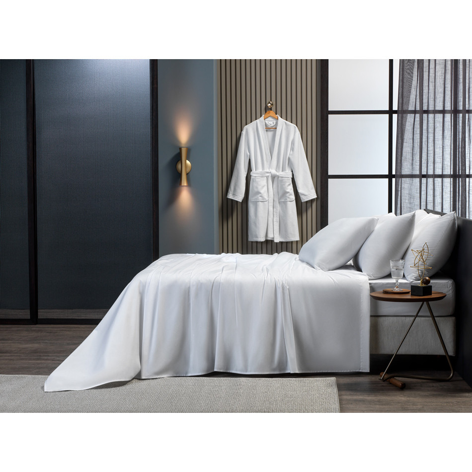 Jogo Lençol King Size 4 Peças Percal 200 Fios Deluxe Algodão Branco Hotel Jogo De Cama King 1,93m x 2,03m x 40cm Appel
