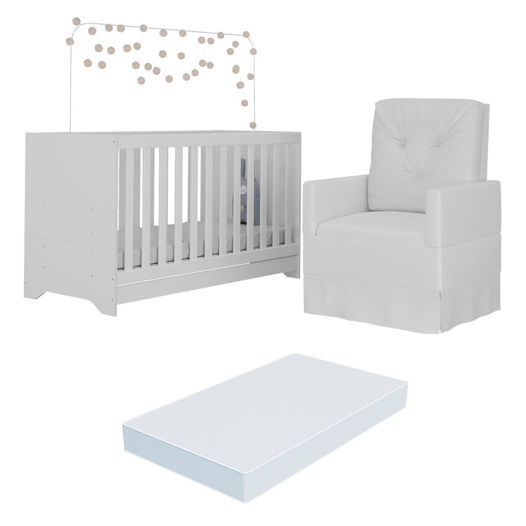 Berço 3x1 com Colchão Incluso e Poltrona de Amamentação Elza Multimóveis MP4094 em Oferta na Shopee