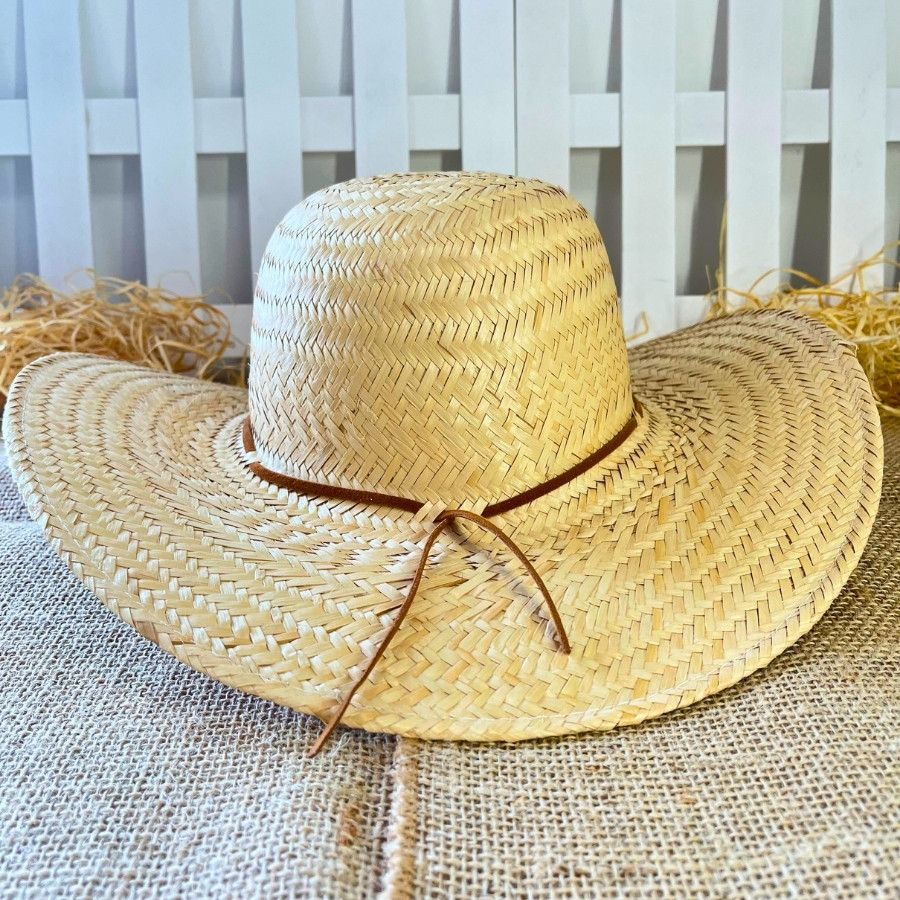 Chapéu De Palha Pantaneiro Com Fita De Couro Marrom - 9,5cm - 1 unidade - Rizzo