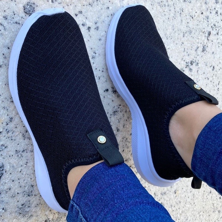 Tênis Meia Feminino Academia - Tenis Feminino Preto Casual Sem Cadarço
