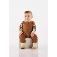 Conjunto de Ursinho com Jardineira e Body para Bebê Menino Up Baby