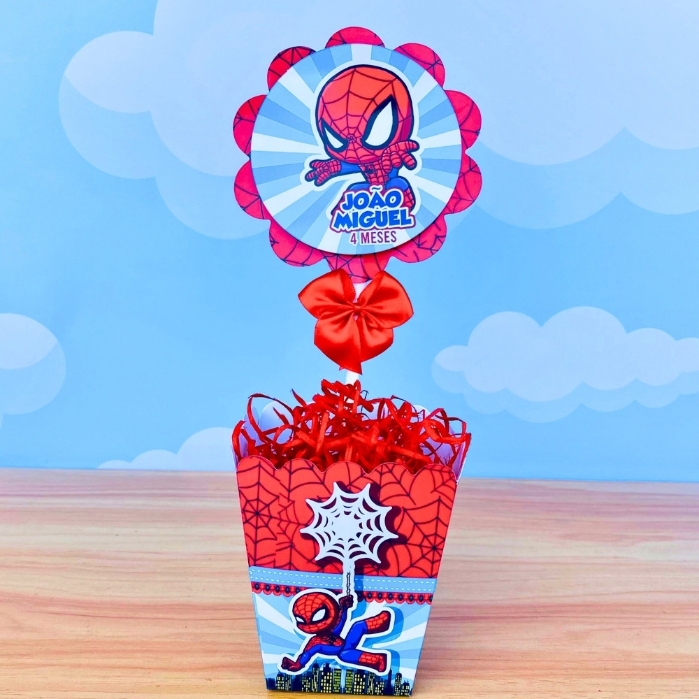 Centro de mesa HOMEM ARANHA BABY CACHEPO Lembrancinhas Personalizadas | já vai semi montado