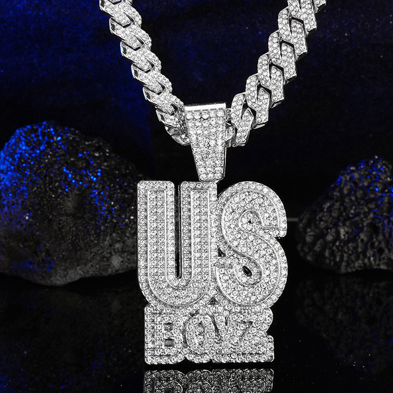 Colar de Hip Hop cheio de diamante corrente cubana carta pingente de alta qualidade All-Match strass carta colar cubano