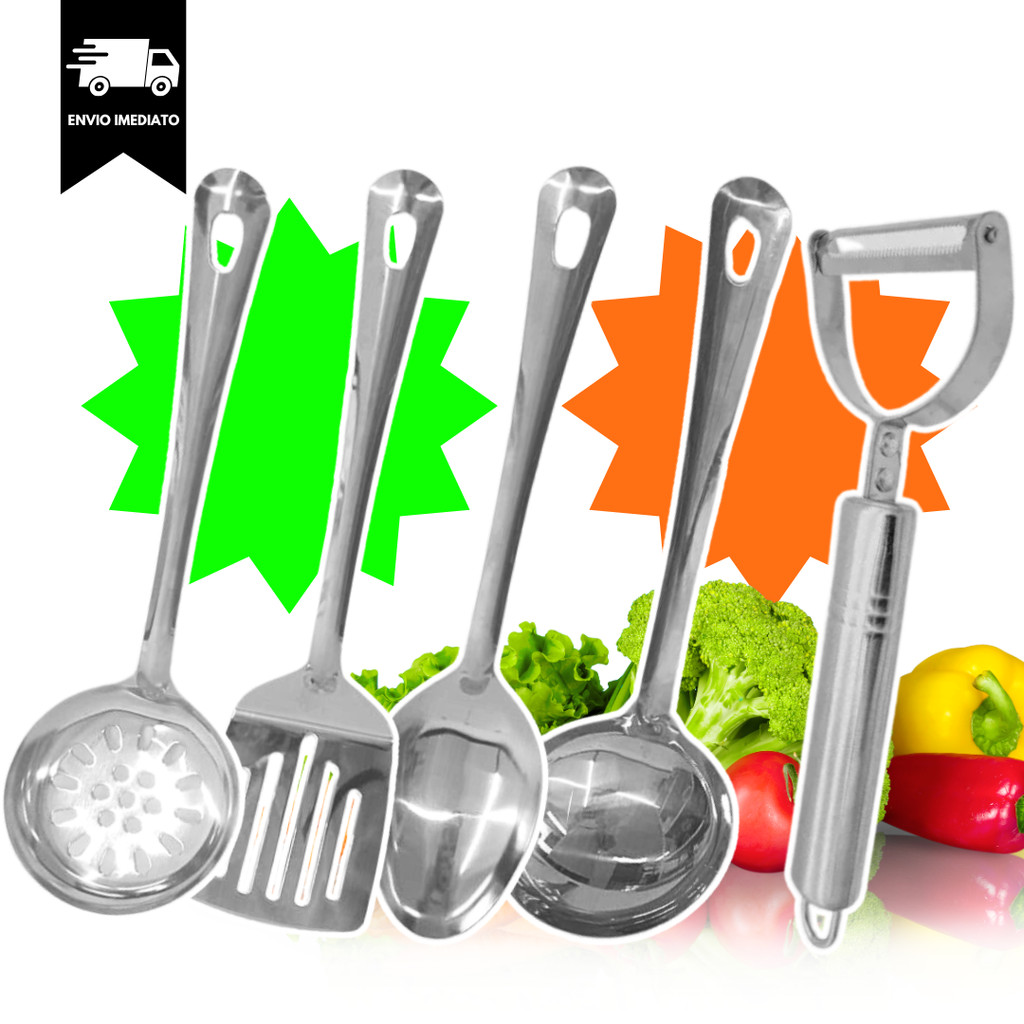 Kit Descascador INOX +Concha Colher de Arroz + Escumadeira Espatula Peças inox Utilidades INOX