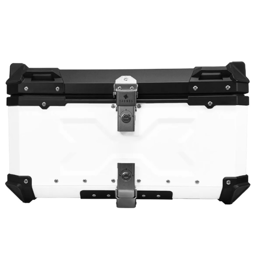 BAU TRASEIRO DE MOTO ALUMINIO 60 L T-X TRONOS BRANCO E PRETO