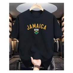 Camiseta masculina JAMAICA Gola Redonda Manga Curta Algodão Moda Basica, Praia ,Verão Todos Os Estilos