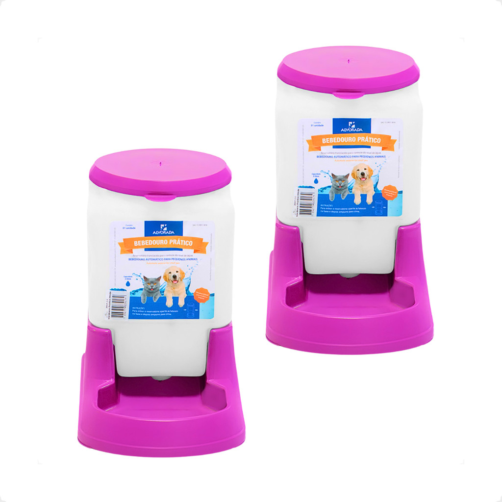 Kit 2 Bebedouro Prático Alvorada 3 Litros - Rosa em Oferta na Shopee