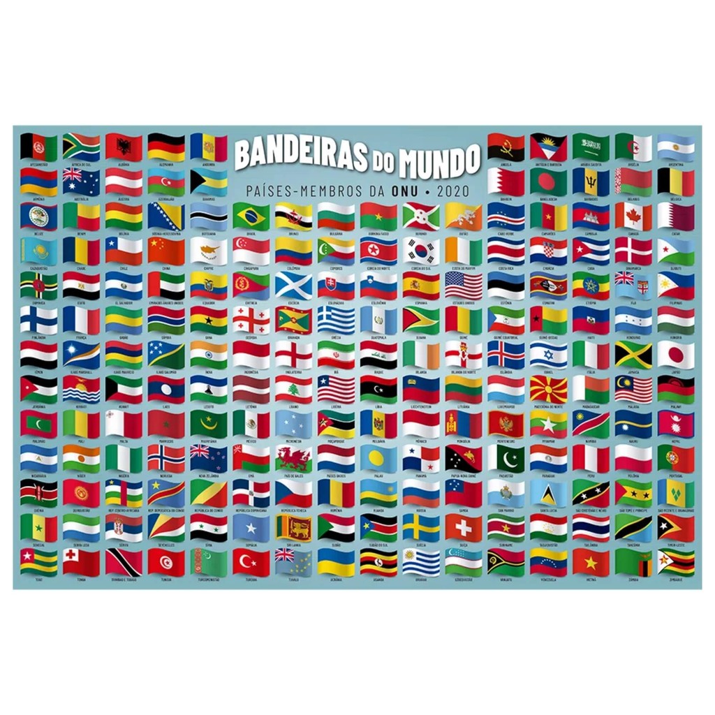 Detalhes do Brinquedo Infantil Quebra-Cabeça Puzzle Bandeiras do Mundo 200 Peças Grow - 04034