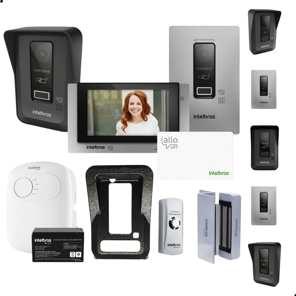 Kit Combo Interfone Video Porteiro Eletronico Camera Com Fechadura Eletroimã