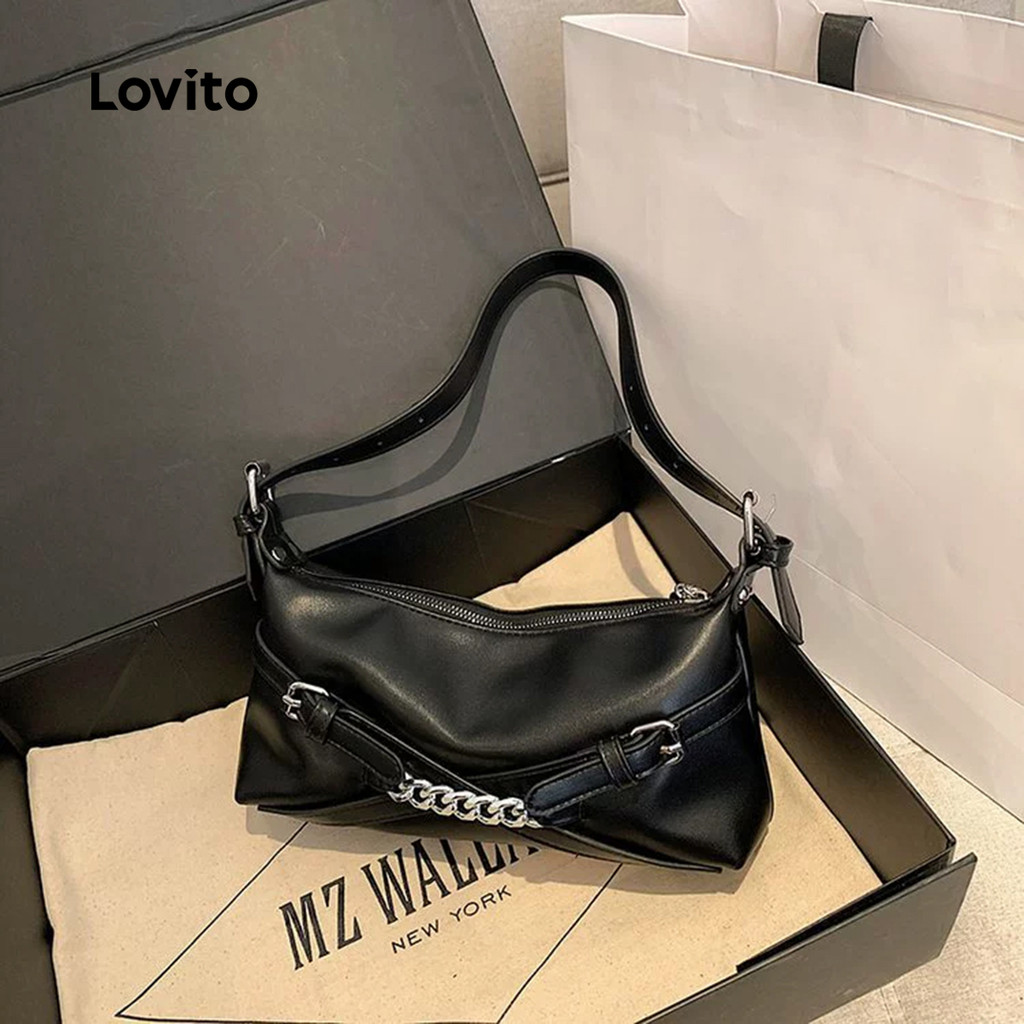 Lovito Casual Simples Corrente De Metal Francês Bolsa Macia Versátil Bolsa De Ombro Pequena Para Mulheres LFA80FX002 - Women Bags