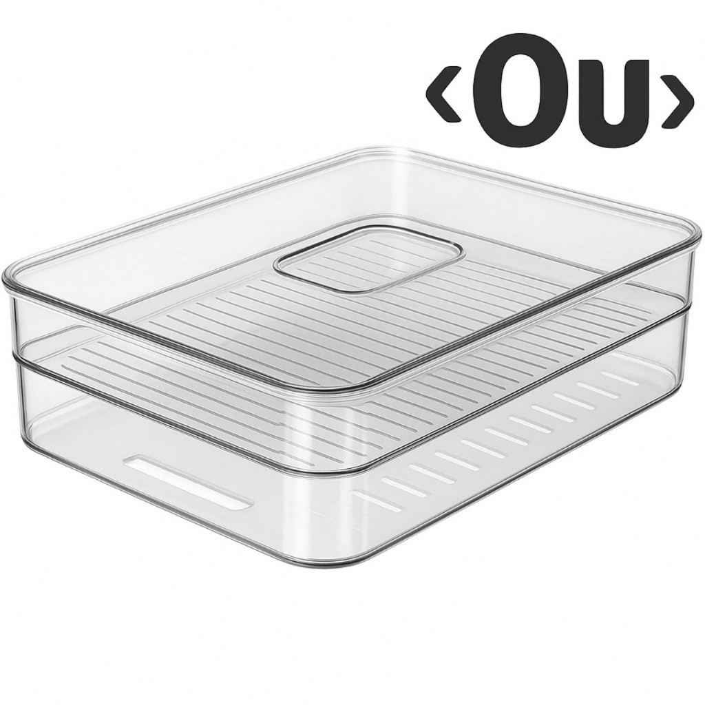 Porta Frios Duplo Organizador de Geladeira Transparente Com Divisoira Queijo Presuto - Original OU