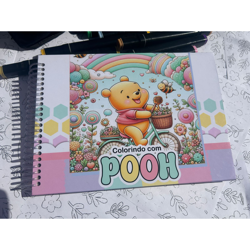Livro De Colorir Colorindo com Pooh Capa Dura Ilustrada Espiral Infantil A5 em Oferta na Shopee