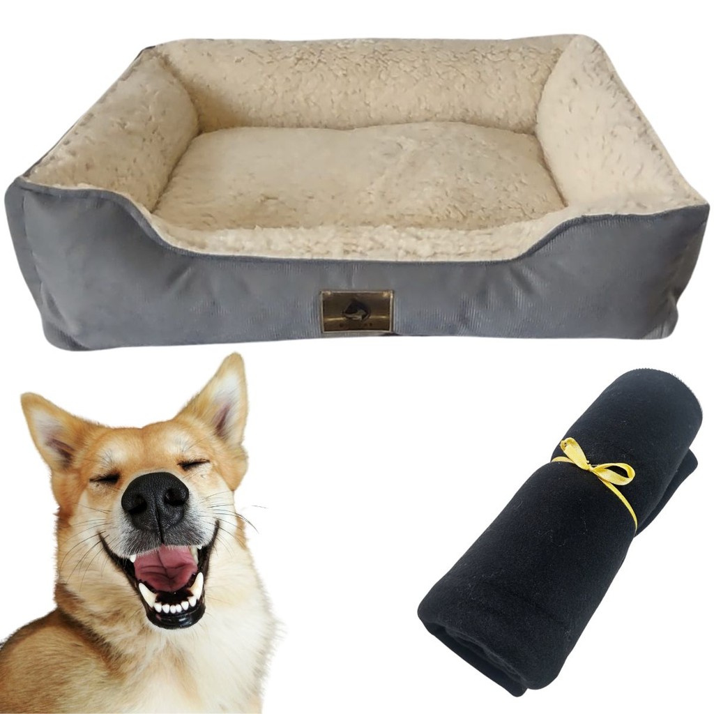 Cama Pet Premium Luxo Pelucia Sherpa Pêlo de carneiro Para Cães E Gato Confort G Com Manta Soft