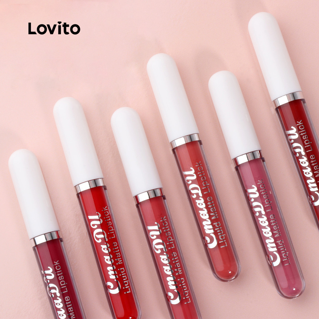 Detalhes do Lovito Brilho Labial Casual Liso E Sedoso Com Acabamento Fosco Antiaderente Para Mulheres LCS09016