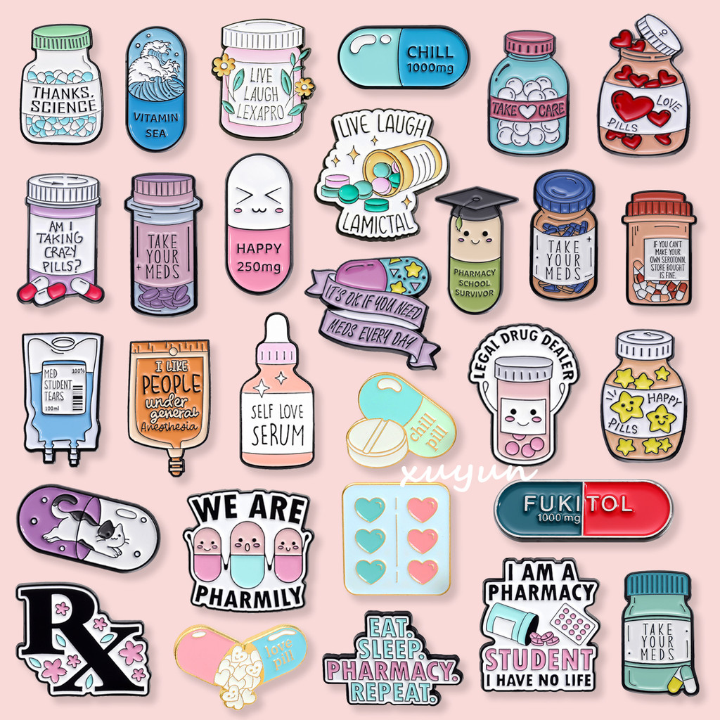Bonito Dos Desenhos Animados Pílula Cápsula Broche Criativo Médico Metal Emblema Roupas Mochila Pino Acessórios Jóias Pr