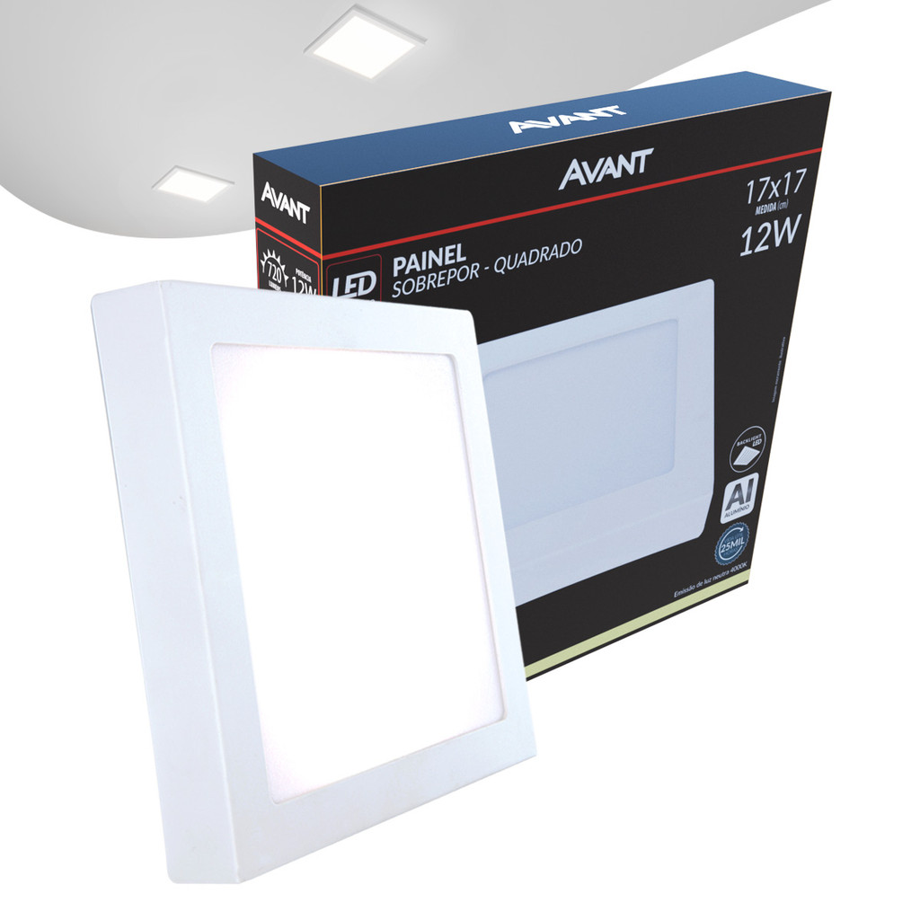 Painel Plafon Led Alu 12w 4000k Sob. Quadrado 110v/220v 17cm Avant em Oferta na Shopee